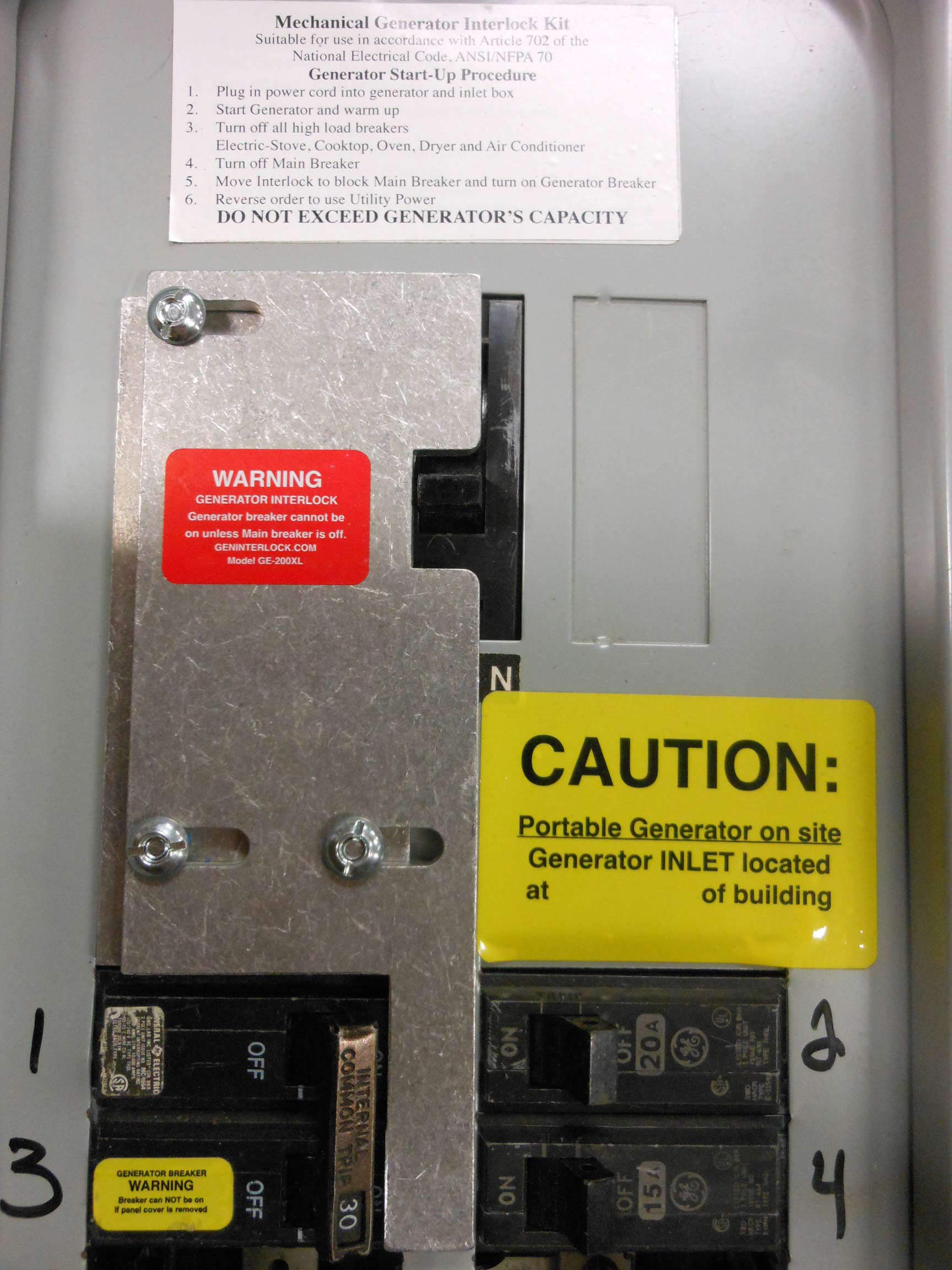 Generator Interlock Kit General Electric GE Vertical Throw 150 and 200