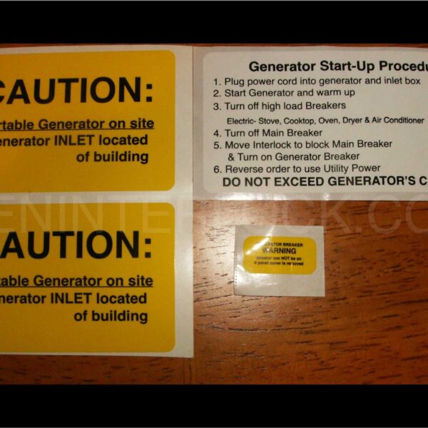 Generator interlock / Transfer Switch Caution Labels NEC Article 702.7