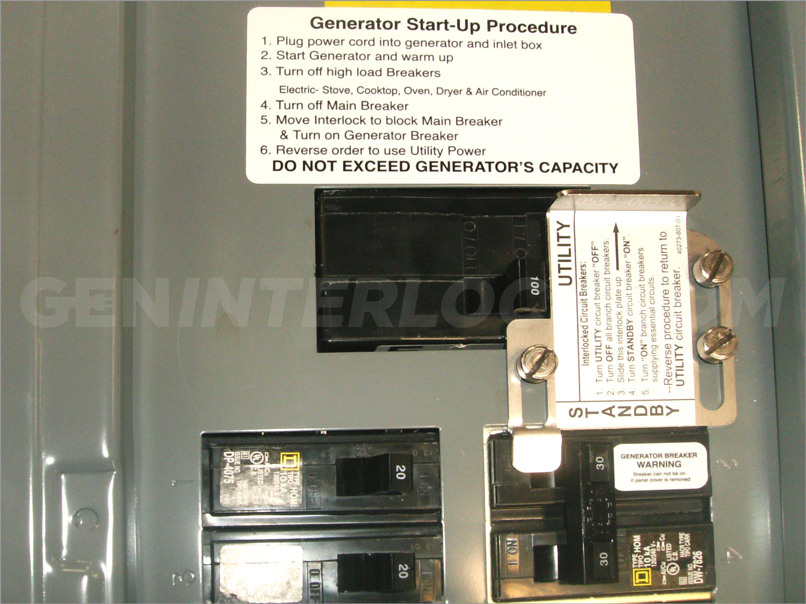Generator Interlock Kit / OEM Model Square D Homeline 100 A Indoor and