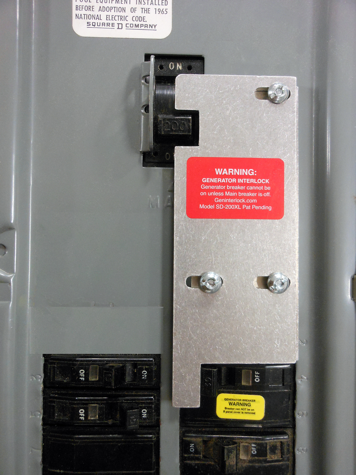 Generator Interlock Kit Square D Vertical Throw 150 and 200 Amp 4" XL
