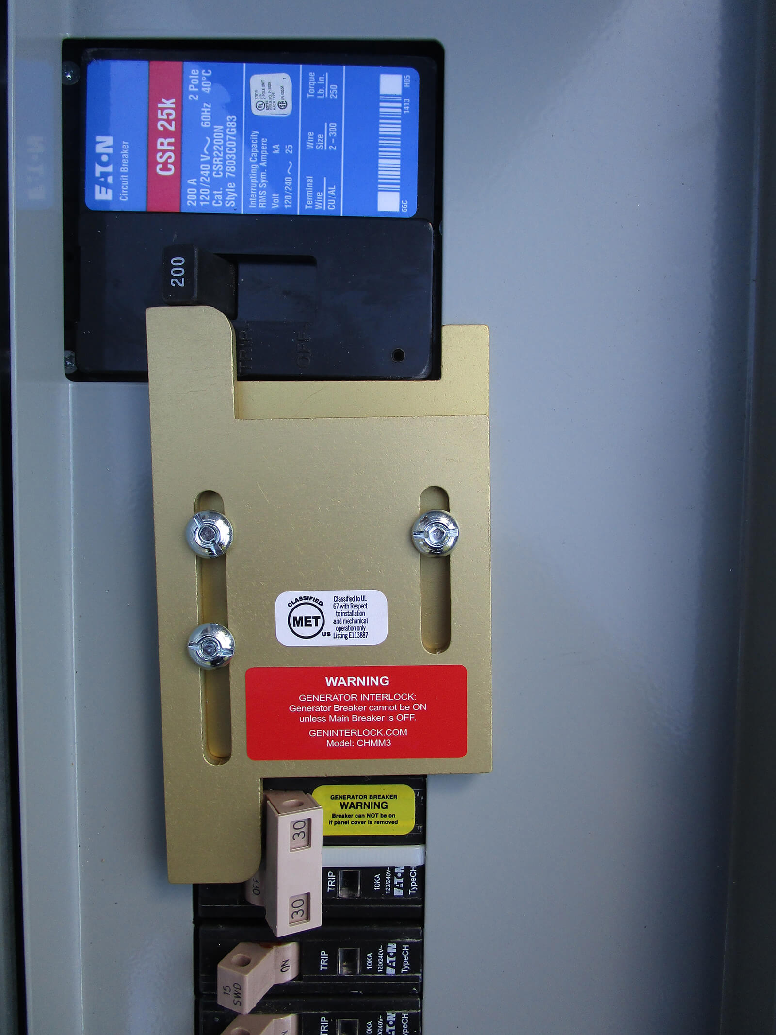 Generator Interlock Kit Cutler Hammer / Eaton Meter Main CH Panel