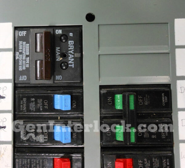 Sylvania Westinghouse 41251 Generator Interlock Kit - Installed on Breaker Panel Showing 3-1/4 Inch Spacing