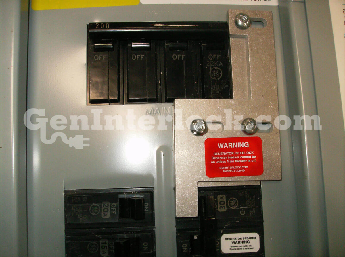 GE 31204 Generator Interlock Kit - Installed on 200A Vertical Main Panel, Main Breaker in Off Position