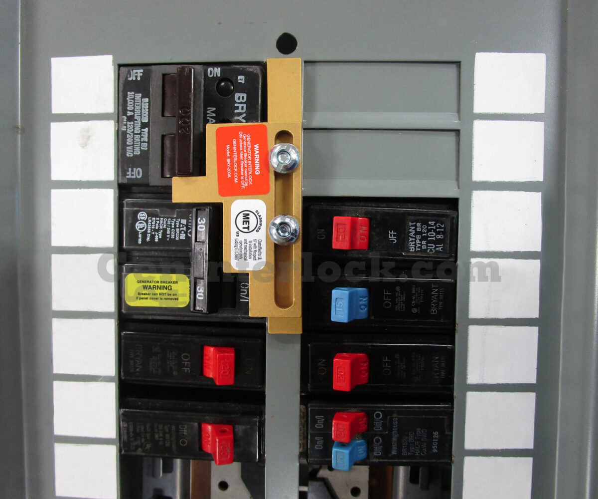 Bryant 13501 Generator Interlock Kit - Installed on Panel with MET Label Visible