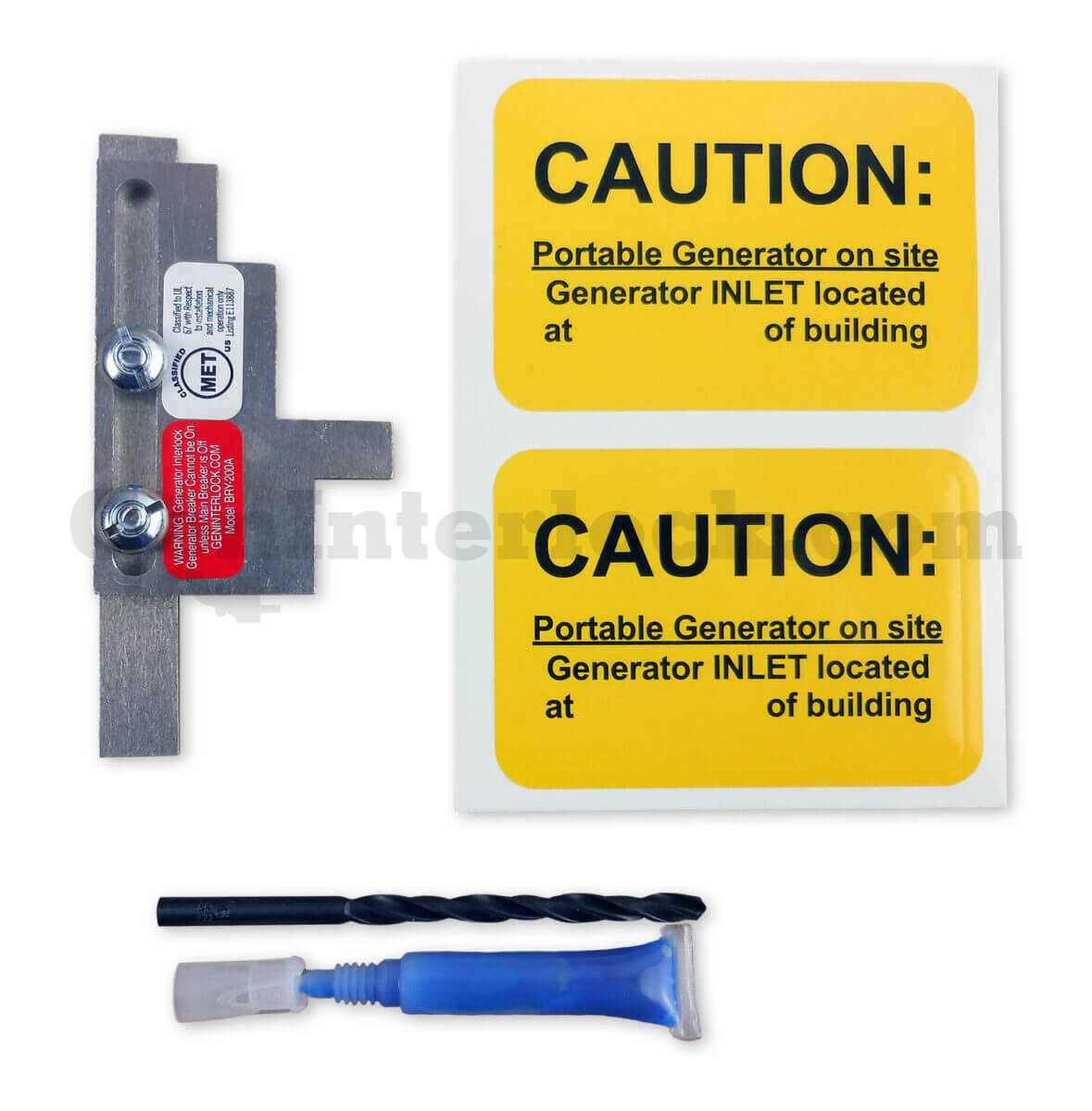 Bryant 13502 Generator Interlock Kit with Included Hardware - Slide, Caution Labels, Drill Bit, and Loctite