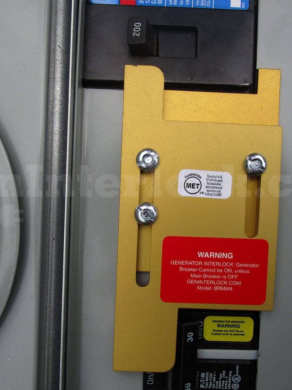 Cutler-Hammer Eaton BRMM4 Generator Interlock Kit - Installed on Panel with Main Breaker On