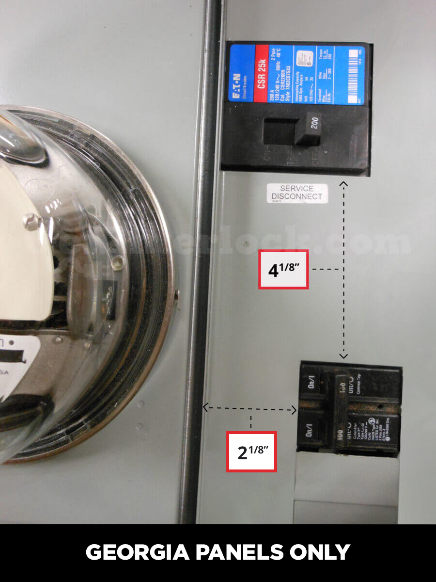 Cutler-Hammer 21172 Generator Interlock Kit - Installed on Georgia Meter Main BR Panel Showing 4-1/8" Spacing