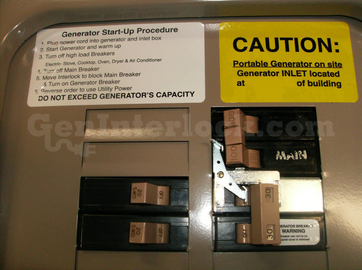 Eaton Cutler-Hammer 21701 CH Series Generator Interlock Kit Installed on Panel Showing Main Breaker Blocked