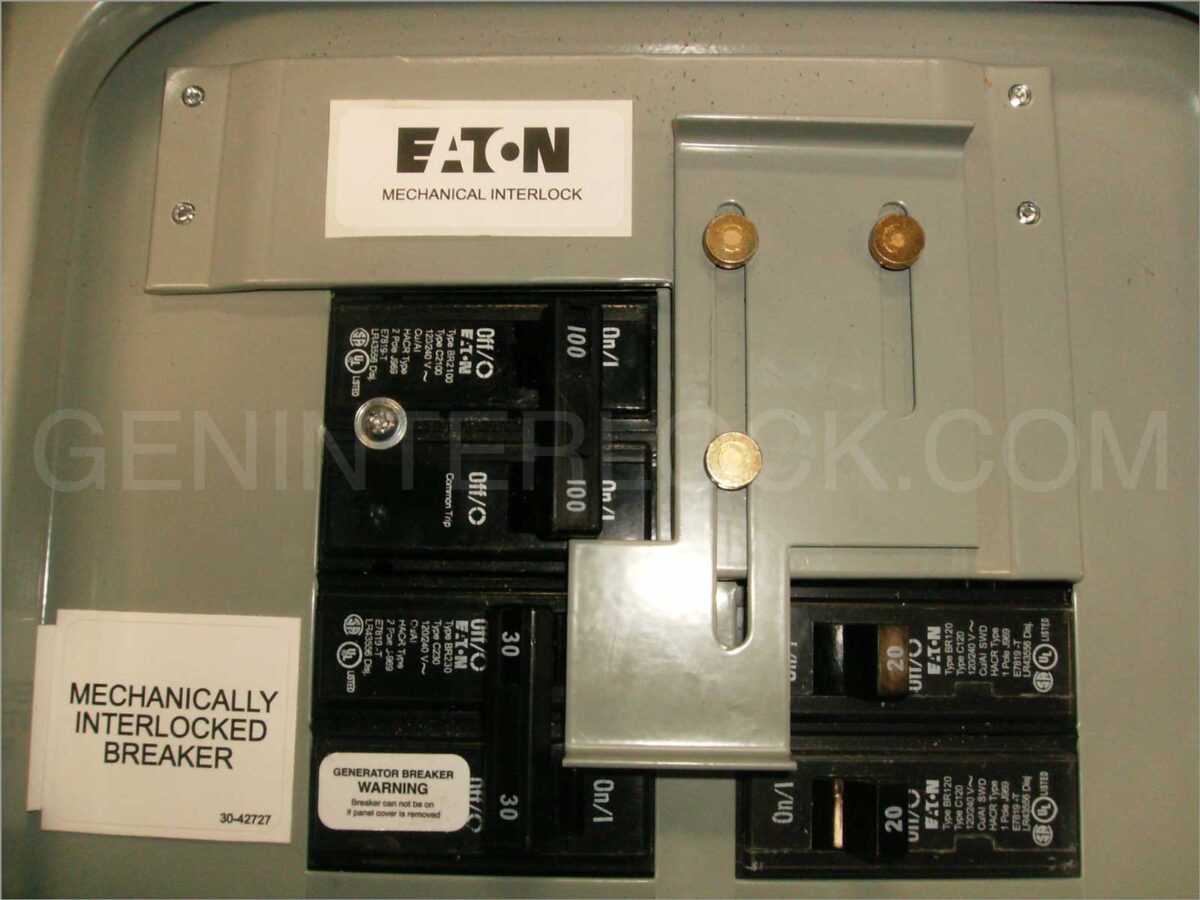 Sylvania Westinghouse 41251 Generator Interlock Kit - Installed on Breaker Panel Showing 3-1/4 Inch Spacing