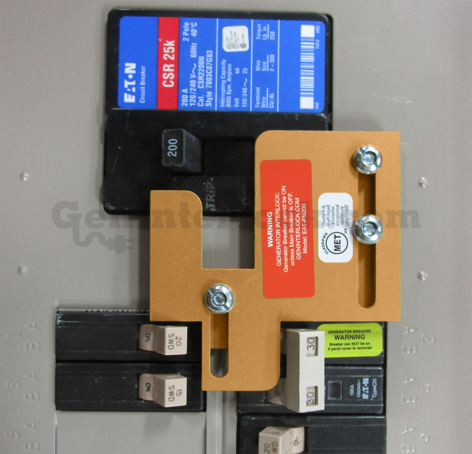 Cutler-Hammer 21254 Generator Interlock Kit (formerly PN200C) - Installed on Breaker Panel