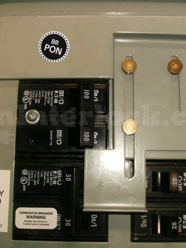 Eaton 21603 Generator Interlock Kit Model 21603 (formerly BR100C) - Installed on Breaker Panel