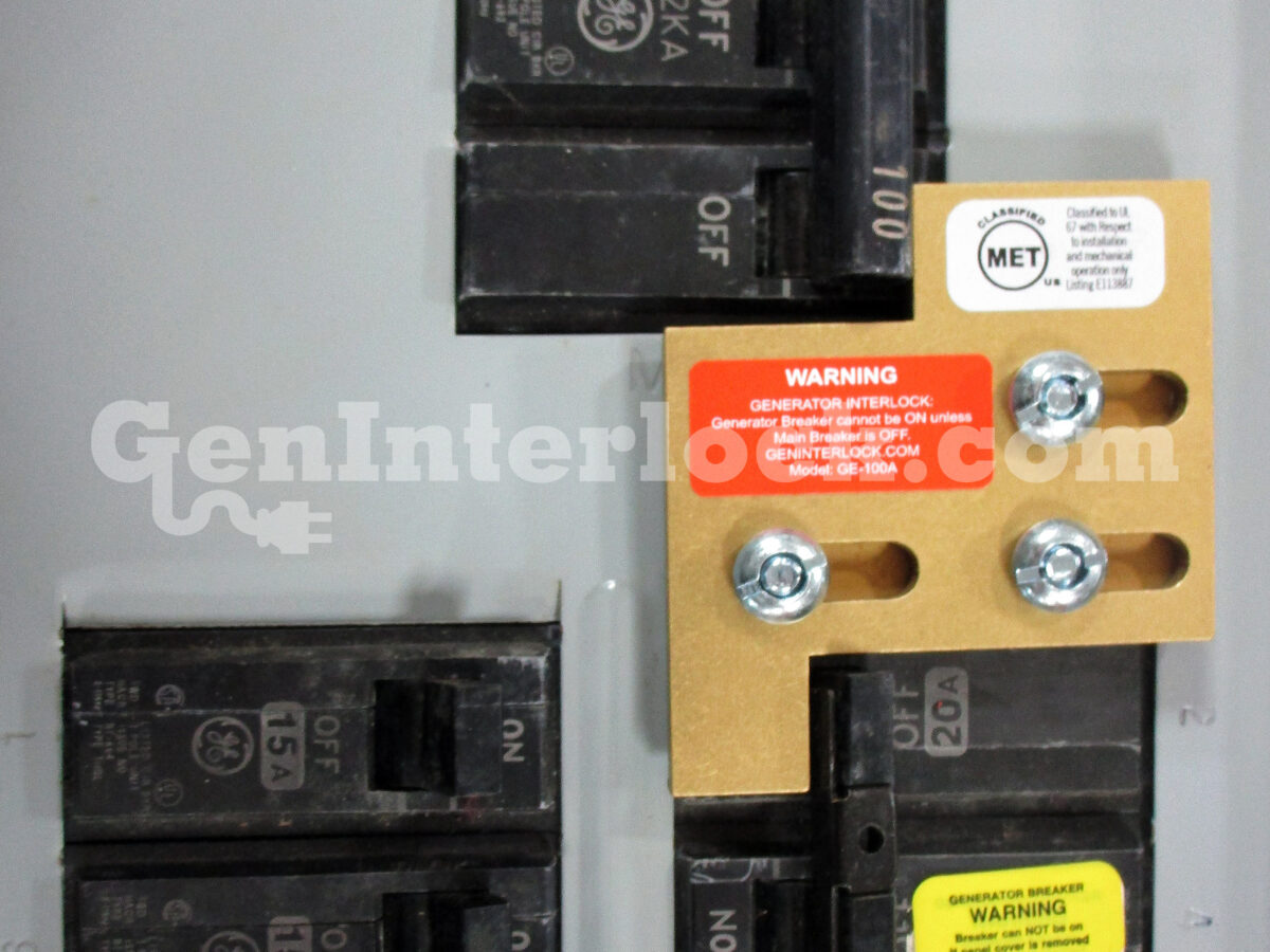 Sylvania Westinghouse 41251 Generator Interlock Kit - Installed on Breaker Panel Showing 3-1/4 Inch Spacing
