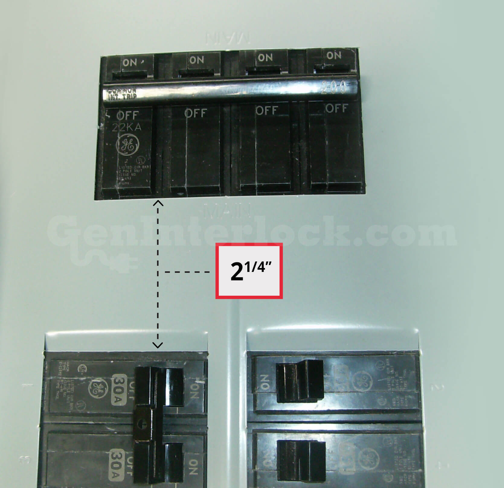 GE 31203 Generator Interlock Kit - Installed on 200 Amp Vertical Main Panel with 2-1/4" spacing