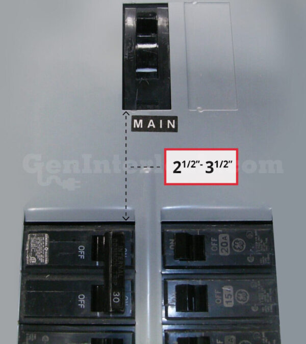 Sylvania Westinghouse 41251 Generator Interlock Kit - Installed on Breaker Panel Showing 3-1/4 Inch Spacing