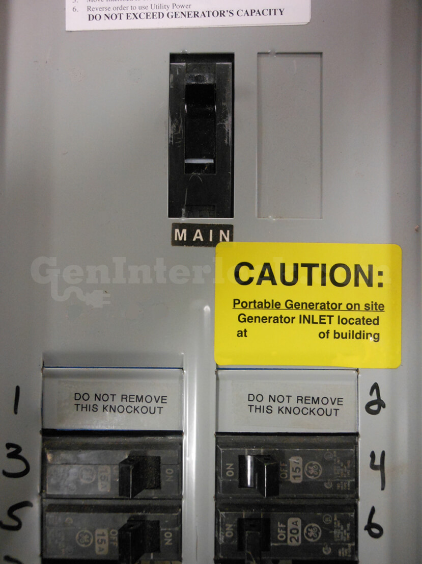 Sylvania Westinghouse 41251 Generator Interlock Kit - Installed on Breaker Panel Showing 3-1/4 Inch Spacing