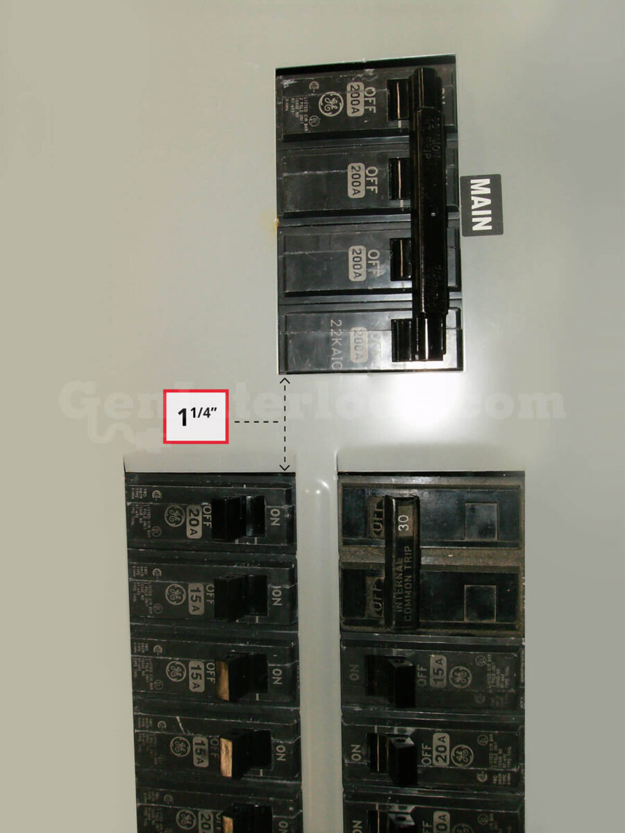 GE 31601 Generator Interlock Kit (formerly GE200UL) - Installed on Breaker Panel, 1-1/4" gap shown