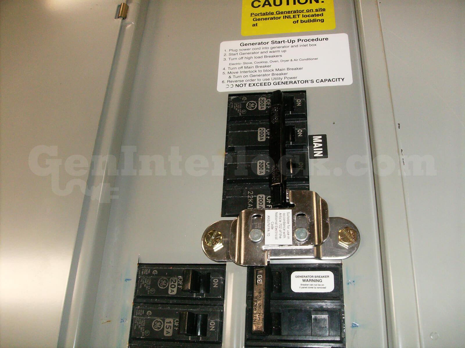 GE 31601 Generator Interlock Kit (formerly GE200UL) - Installed on Panel with Caution and Start-Up Labels