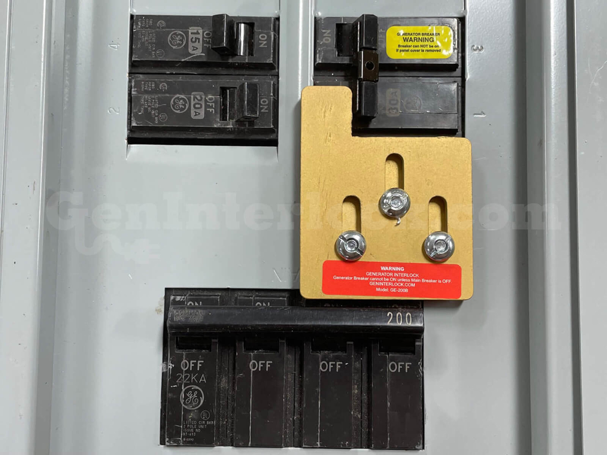 Sylvania Westinghouse 41251 Generator Interlock Kit - Installed on Breaker Panel Showing 3-1/4 Inch Spacing