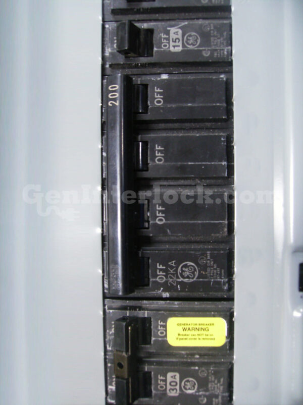 Sylvania Westinghouse 41251 Generator Interlock Kit - Installed on Breaker Panel Showing 3-1/4 Inch Spacing