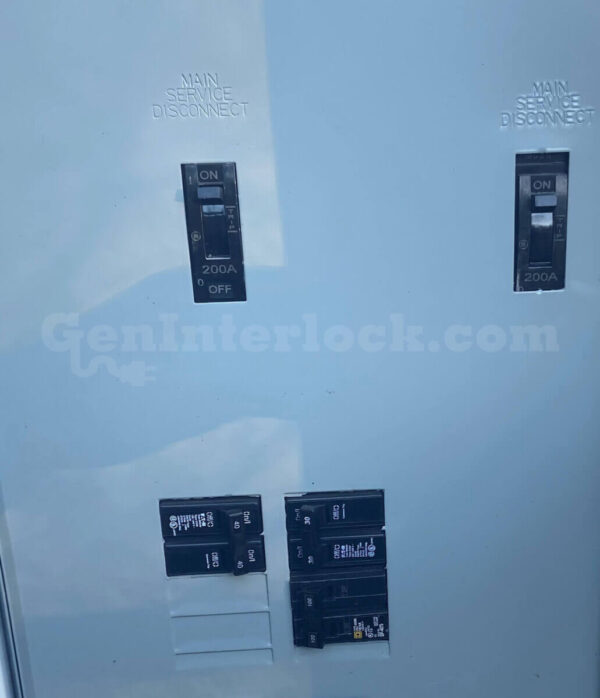 Sylvania Westinghouse 41251 Generator Interlock Kit - Installed on Breaker Panel Showing 3-1/4 Inch Spacing