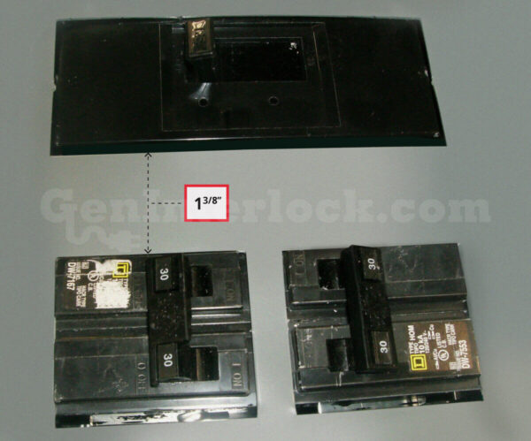 Sylvania Westinghouse 41251 Generator Interlock Kit - Installed on Breaker Panel Showing 3-1/4 Inch Spacing Sylvania Westinghouse 41251 Generator Interlock Kit - Installed on Breaker Panel Showing 3-1/4 Inch Spacing