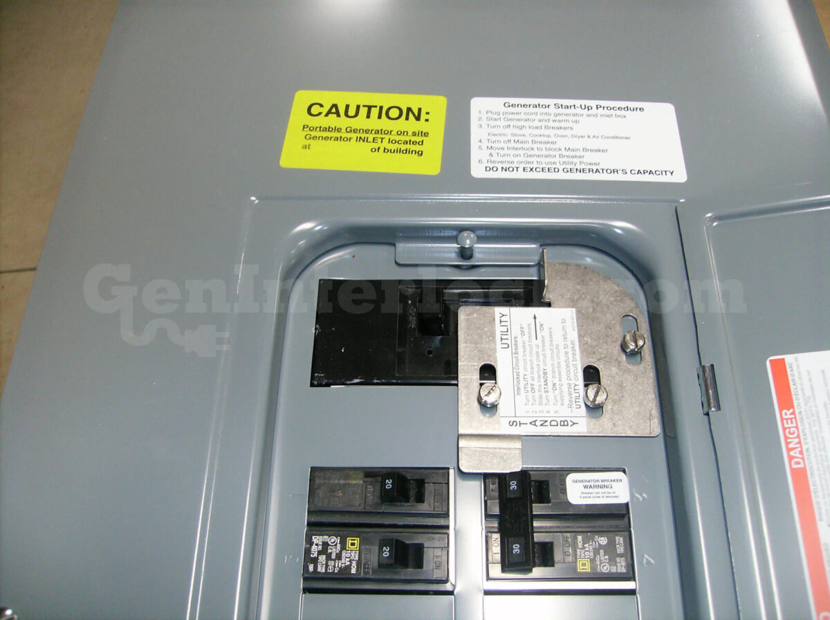 Sylvania Westinghouse 41251 Generator Interlock Kit - Installed on Breaker Panel Showing 3-1/4 Inch Spacing