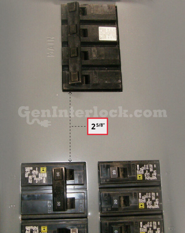 Sylvania Westinghouse 41251 Generator Interlock Kit - Installed on Breaker Panel Showing 3-1/4 Inch Spacing Sylvania Westinghouse 41251 Generator Interlock Kit - Installed on Breaker Panel Showing 3-1/4 Inch Spacing