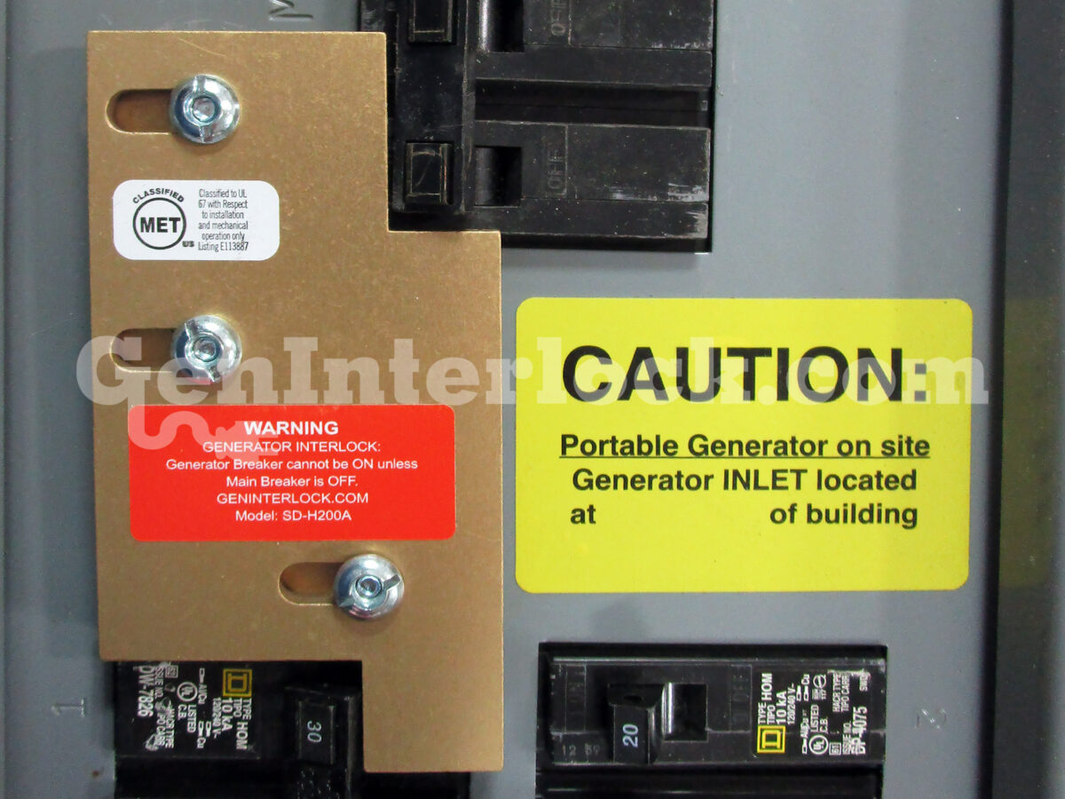 Sylvania Westinghouse 41251 Generator Interlock Kit - Installed on Breaker Panel Showing 3-1/4 Inch Spacing