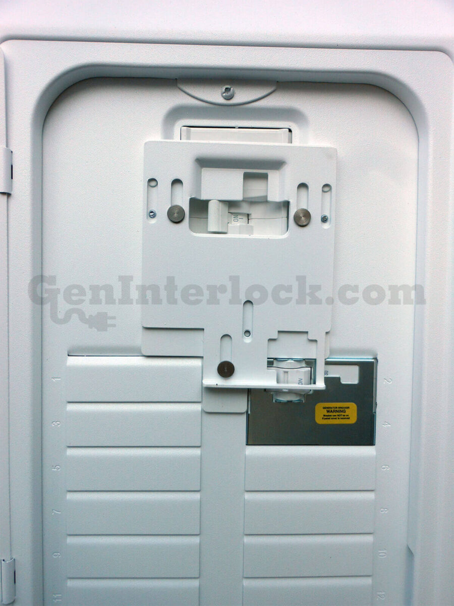 Leviton 41802 Generator Interlock Kit - Installed on Panel Showing Interlock Plate Fitted