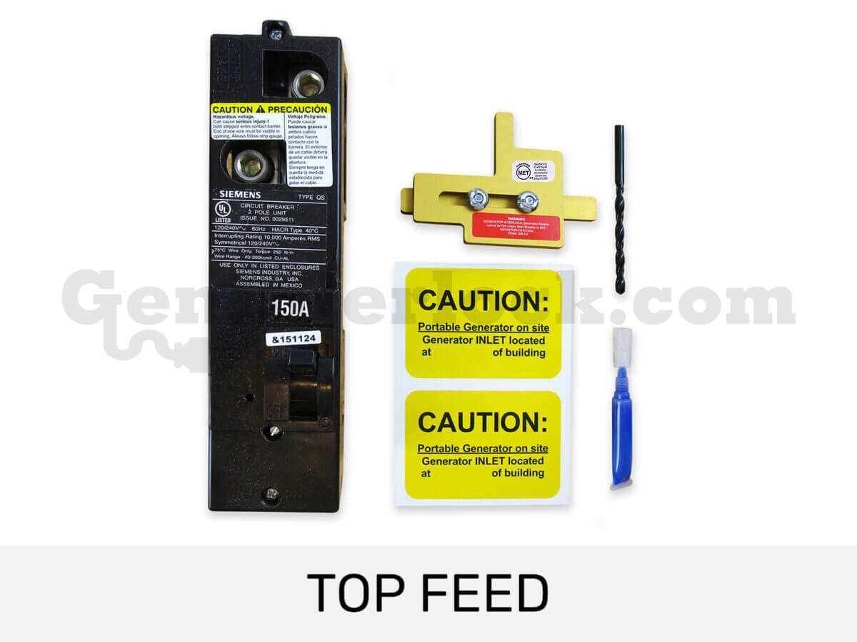 Murray MUR150HL Generator Interlock Kit with Included Hardware - Top Feed 150A breaker, drill bit, labels