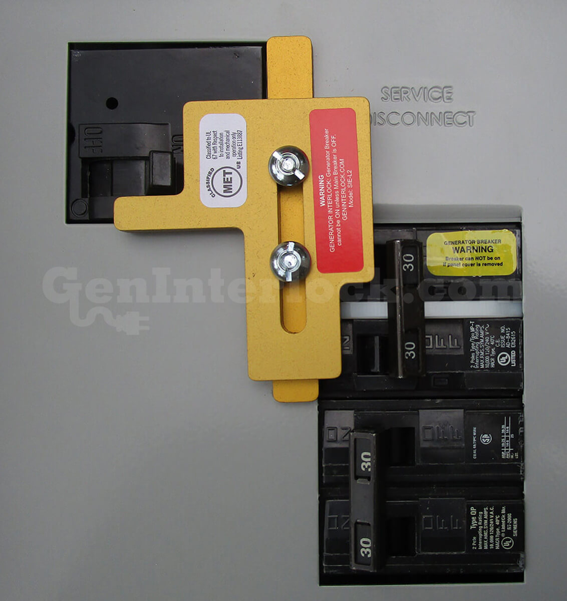Murray MUR150HL Generator Interlock Kit (formerly MUR200HL) - Installed on Panel, generator breaker ON position
