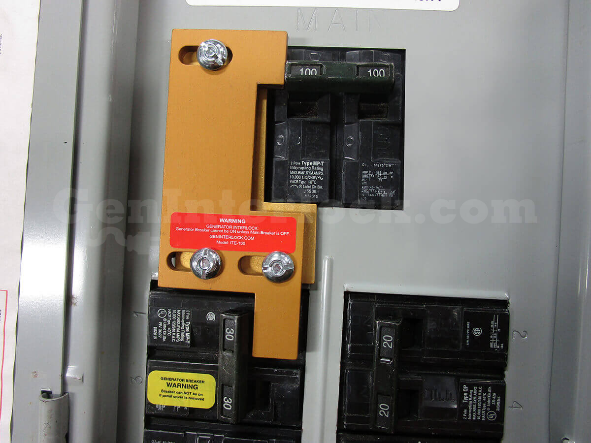 Gould ITE 41101 Generator Interlock Kit - Installed on Breaker Panel with Main Breaker On
