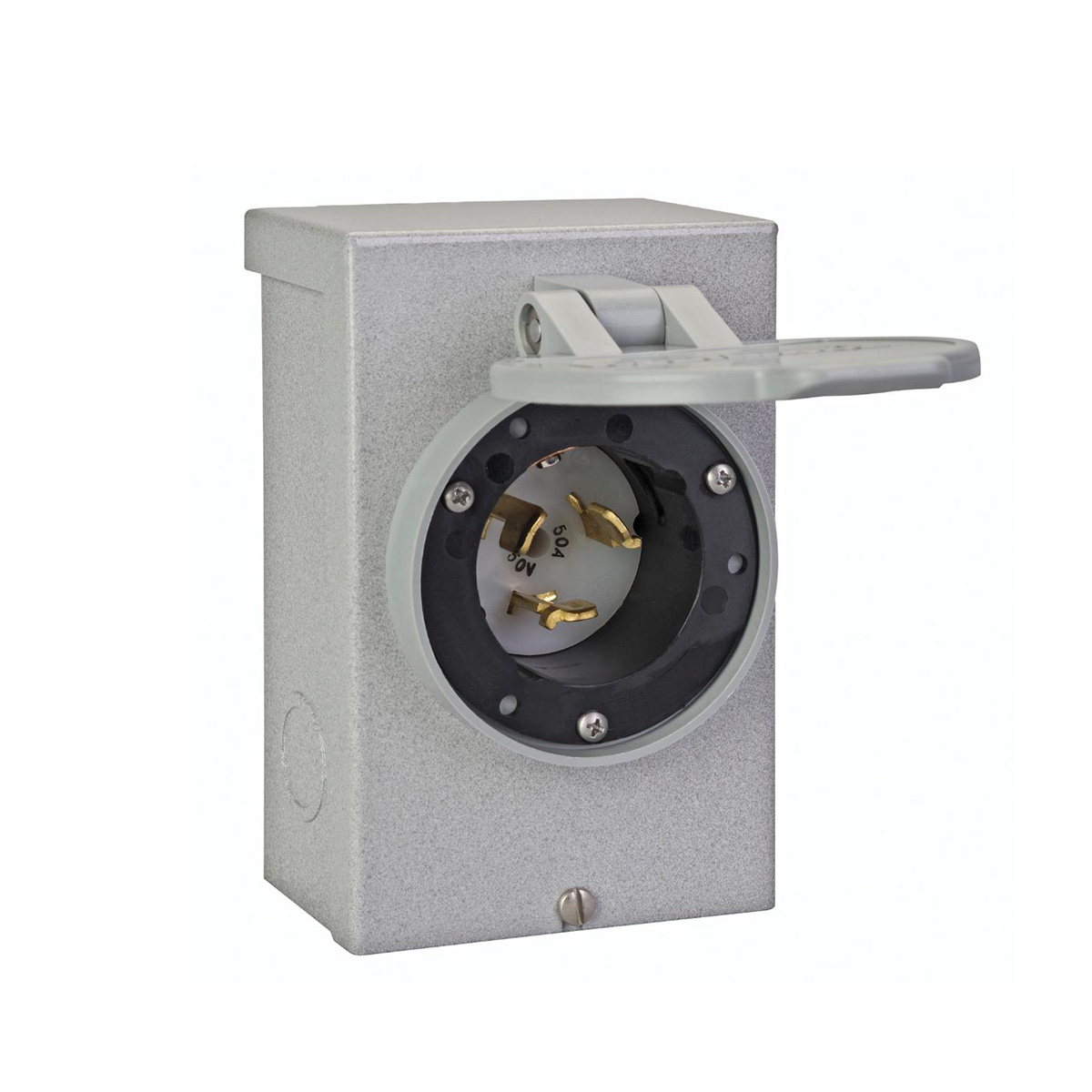 Reliance Controls PB50 50 Amp Twist Lock Power Inlet Box NEMA 3R - Angled View Cover Open