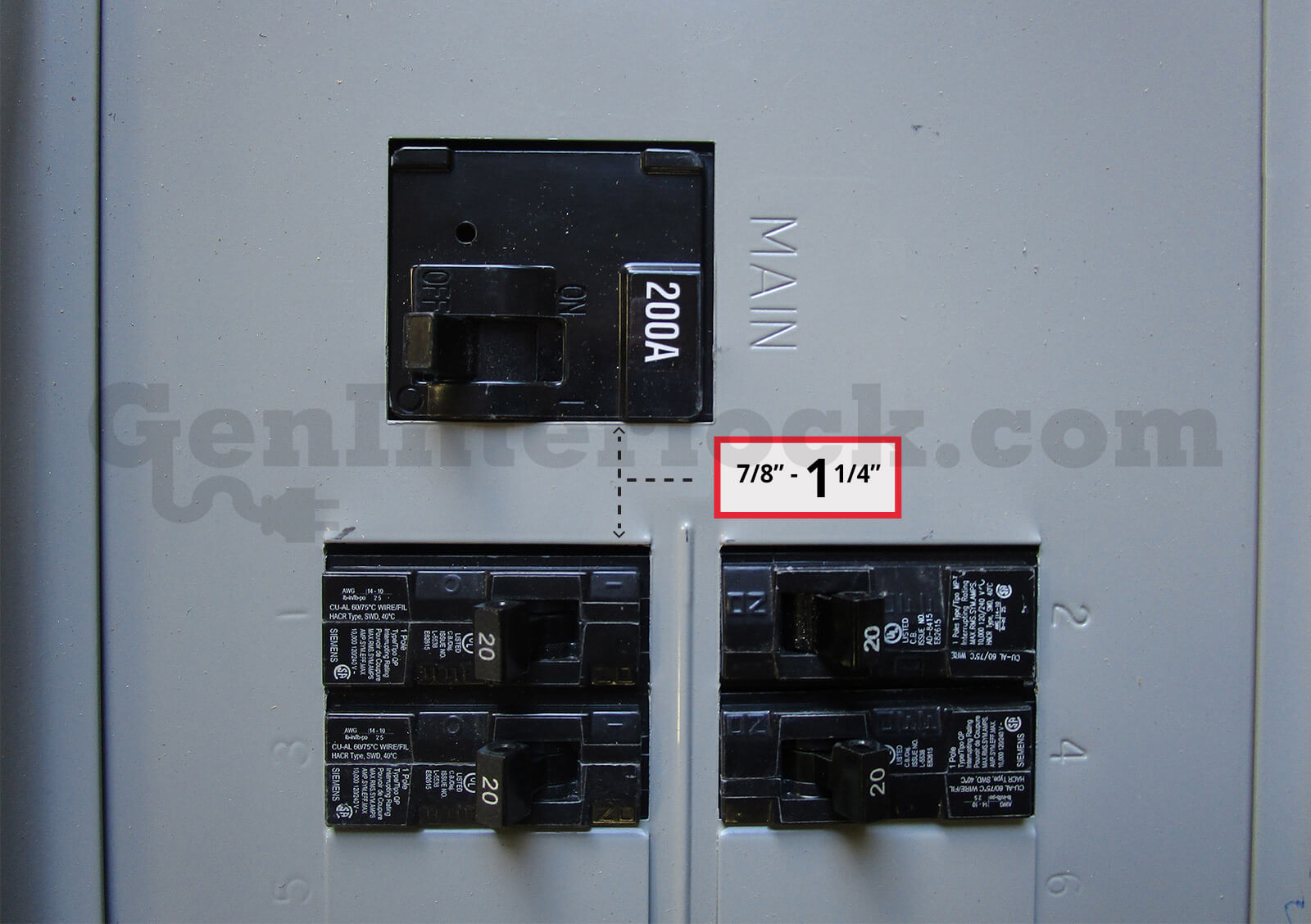 Siemens 41203 Generator Interlock Kit - 200A Main Breaker Panel Spacing Measurement
