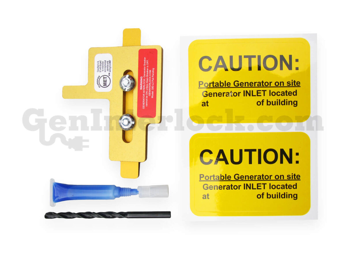 Siemens 41205 Generator Interlock Kit with Included Hardware - interlock plate, drill bit, lubricant, caution labels