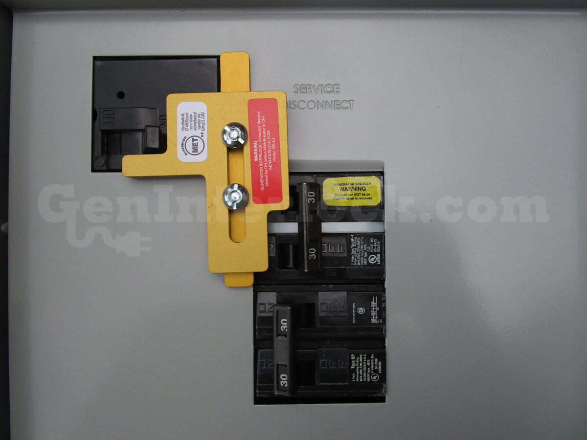 Siemens 41205 Generator Interlock Kit - Installed on Panel, main breaker ON with MET label visible