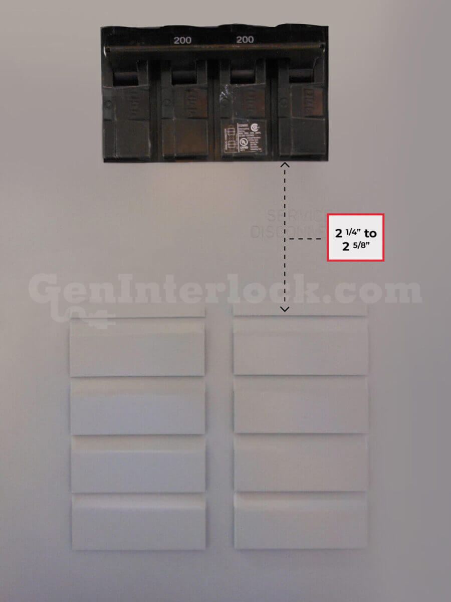 Sylvania Westinghouse 41251 Generator Interlock Kit - Installed on Breaker Panel Showing 3-1/4 Inch Spacing