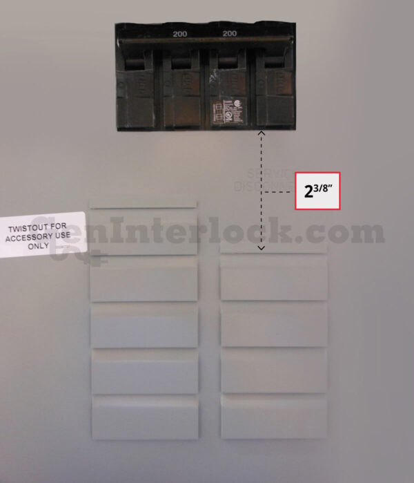 Sylvania Westinghouse 41251 Generator Interlock Kit - Installed on Breaker Panel Showing 3-1/4 Inch Spacing Sylvania Westinghouse 41251 Generator Interlock Kit - Installed on Breaker Panel Showing 3-1/4 Inch Spacing