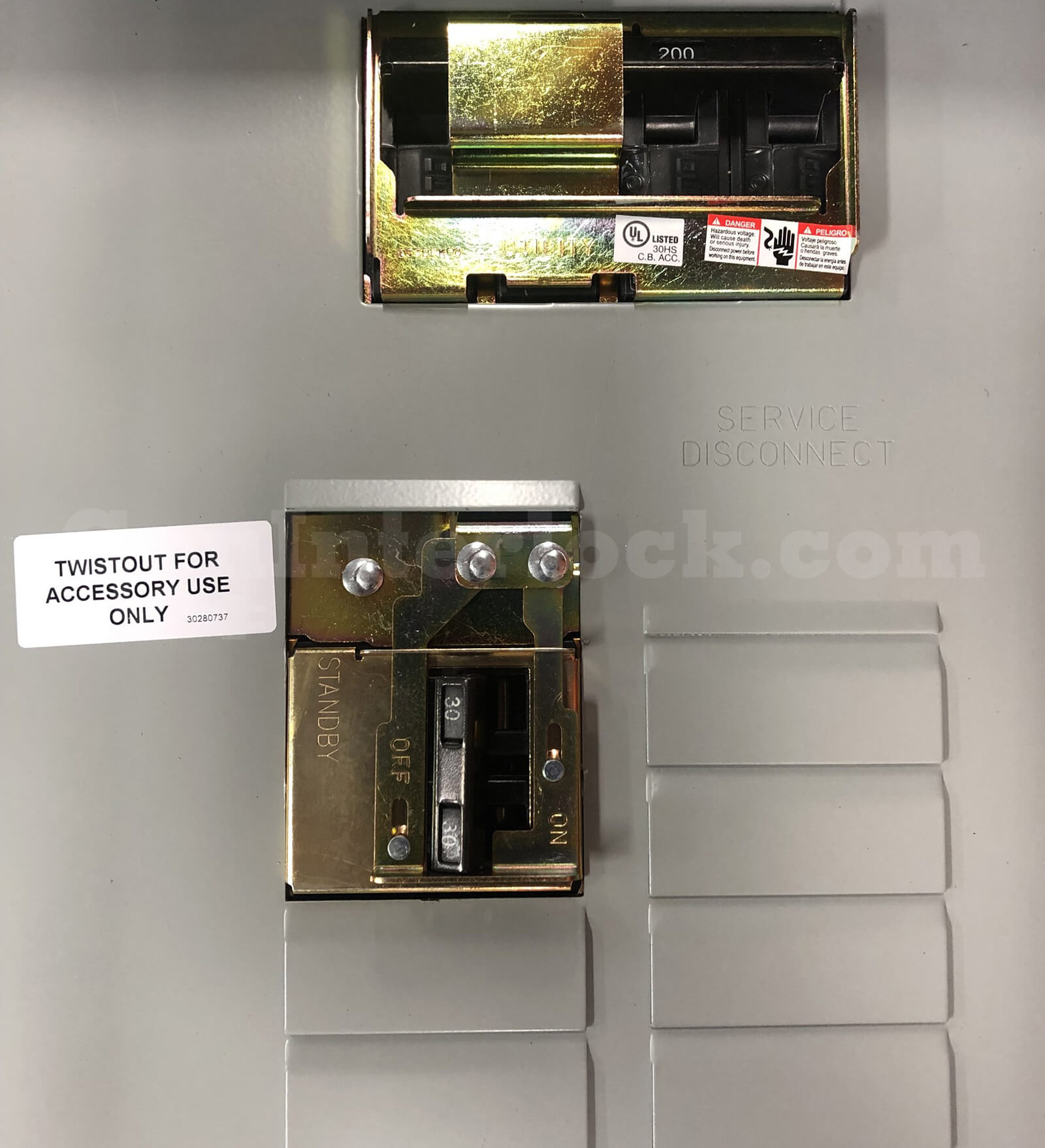 Siemens 41709 Generator Interlock Kit (formerly SIEMM09) - Installed on Panel with Standby Breaker Engaged