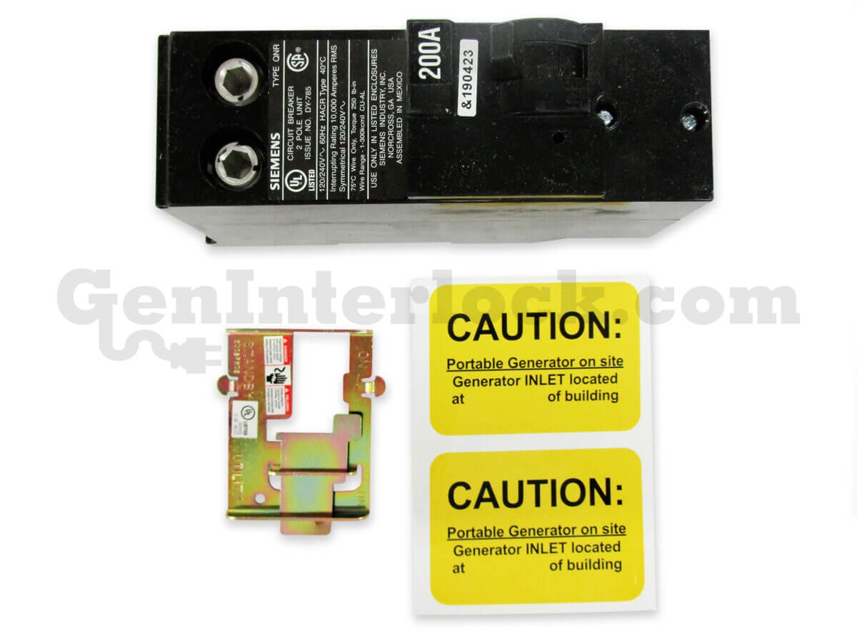 Siemens 41704 Hump Breaker Generator Interlock Kit - with 200A Breaker, Bracket, and Caution Labels
