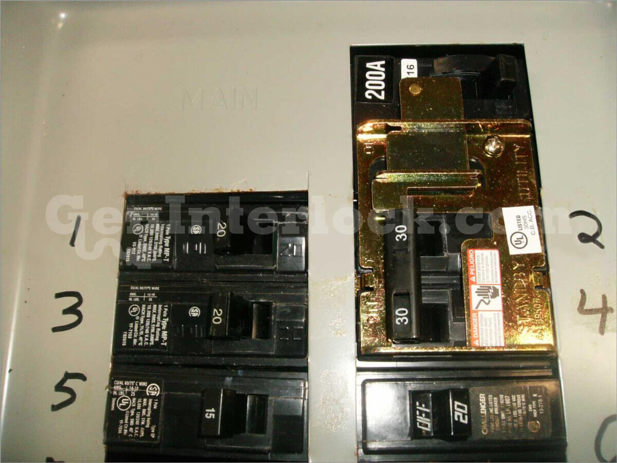 Siemens 41705 Hump Breaker Replacement Generator Interlock Kit - Installed on Panel with 200A Main Breaker