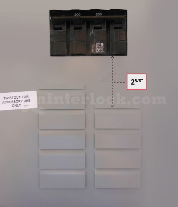 Sylvania Westinghouse 41251 Generator Interlock Kit - Installed on Breaker Panel Showing 3-1/4 Inch Spacing Sylvania Westinghouse 41251 Generator Interlock Kit - Installed on Breaker Panel Showing 3-1/4 Inch Spacing