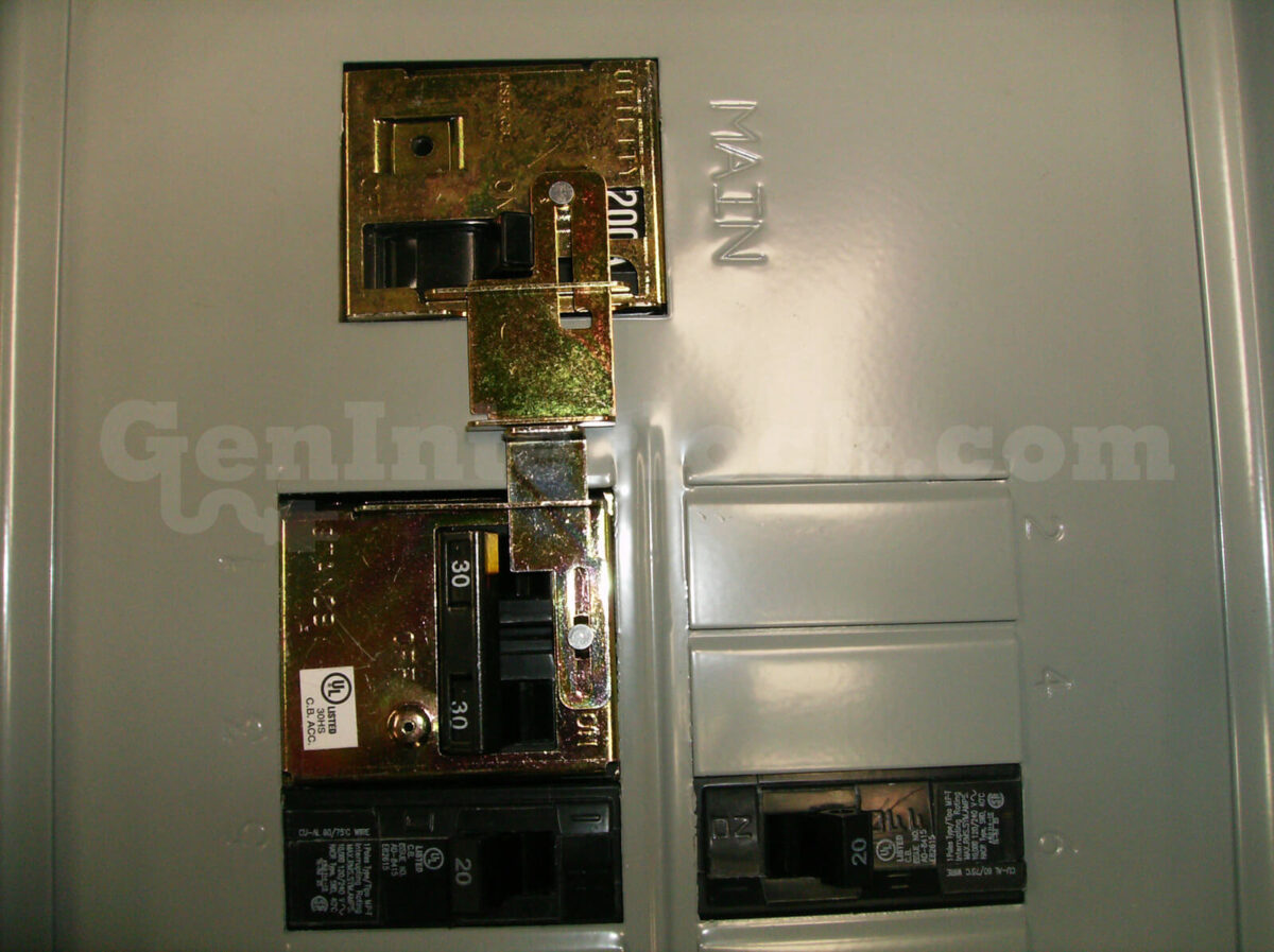 Siemens Murray 41702 Generator Interlock Kit - Installed on Panel with Main Breaker Engaged