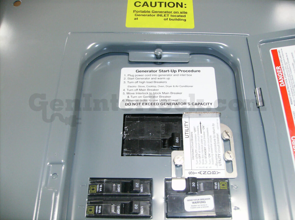 Sylvania Westinghouse 41251 Generator Interlock Kit - Installed on Breaker Panel Showing 3-1/4 Inch Spacing
