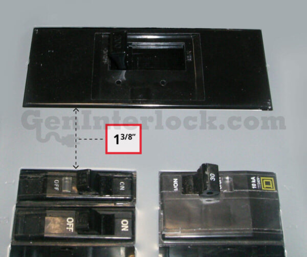 Sylvania Westinghouse 41251 Generator Interlock Kit - Installed on Breaker Panel Showing 3-1/4 Inch Spacing Sylvania Westinghouse 41251 Generator Interlock Kit - Installed on Breaker Panel Showing 3-1/4 Inch Spacing