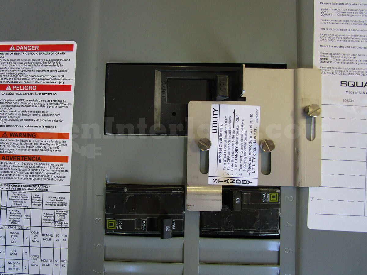 Square D QO 51703/51704 Generator Interlock Kit Installed on Outdoor 200A Breaker Panel