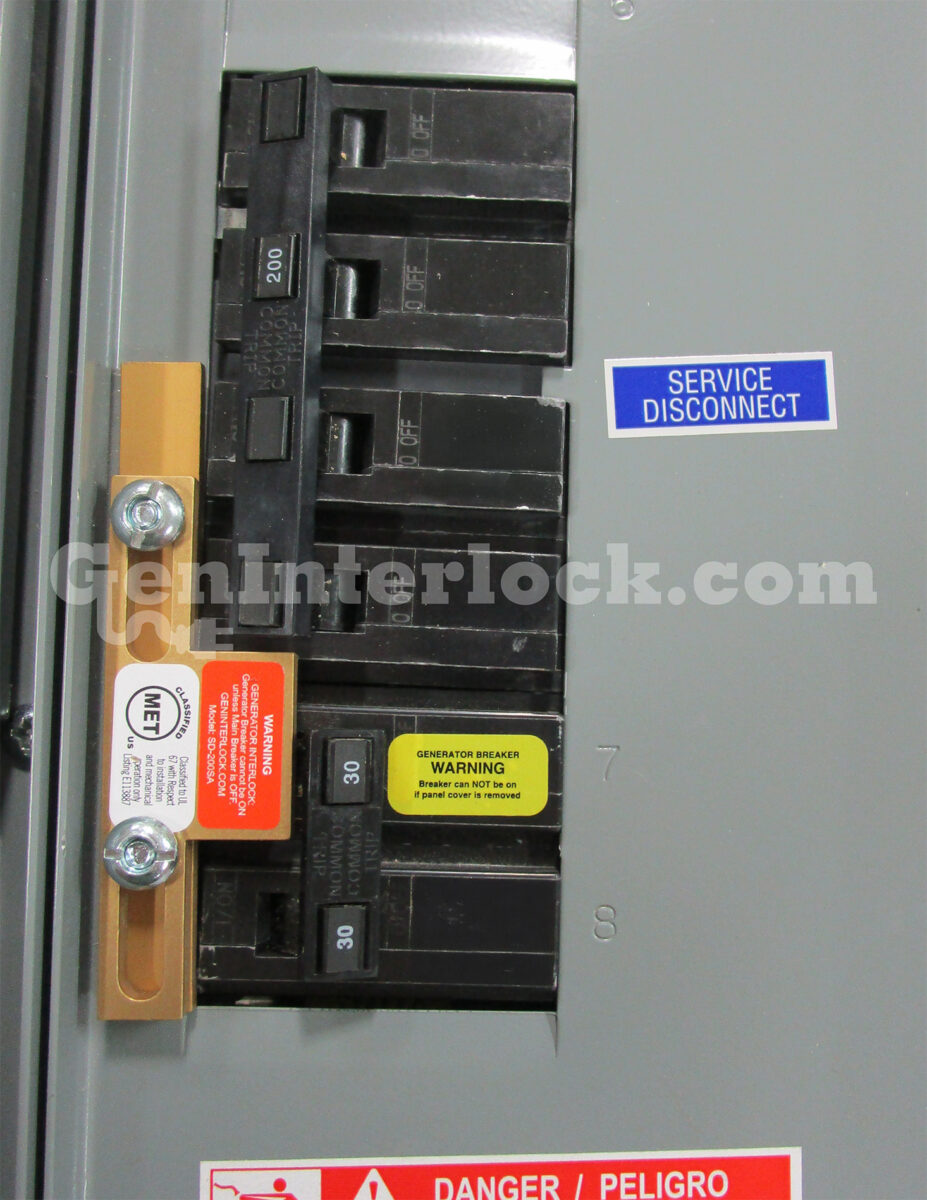 Sylvania Westinghouse 41251 Generator Interlock Kit - Installed on Breaker Panel Showing 3-1/4 Inch Spacing