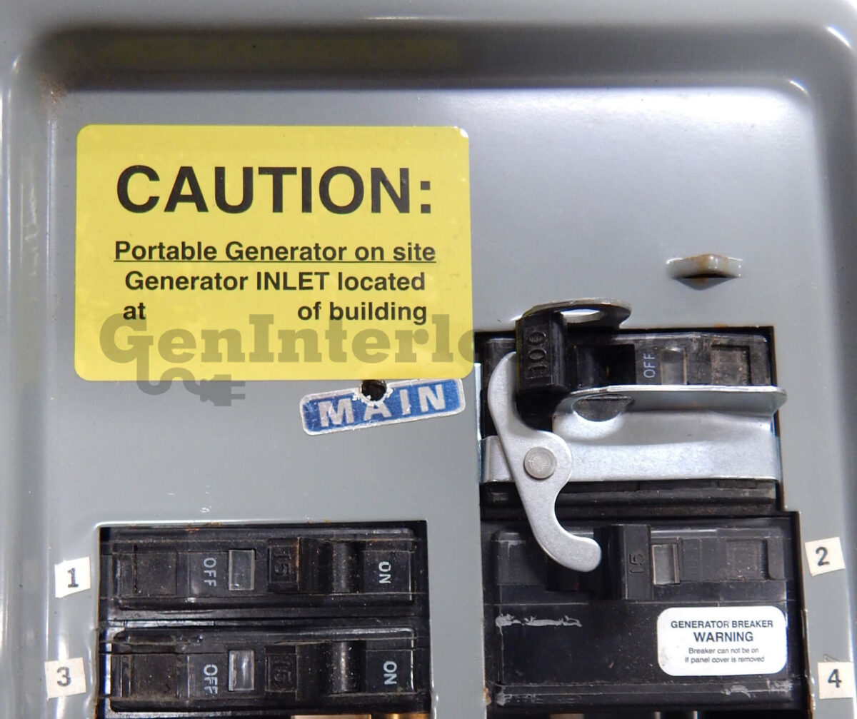 Sylvania Westinghouse 41251 Generator Interlock Kit - Installed on Breaker Panel Showing 3-1/4 Inch Spacing
