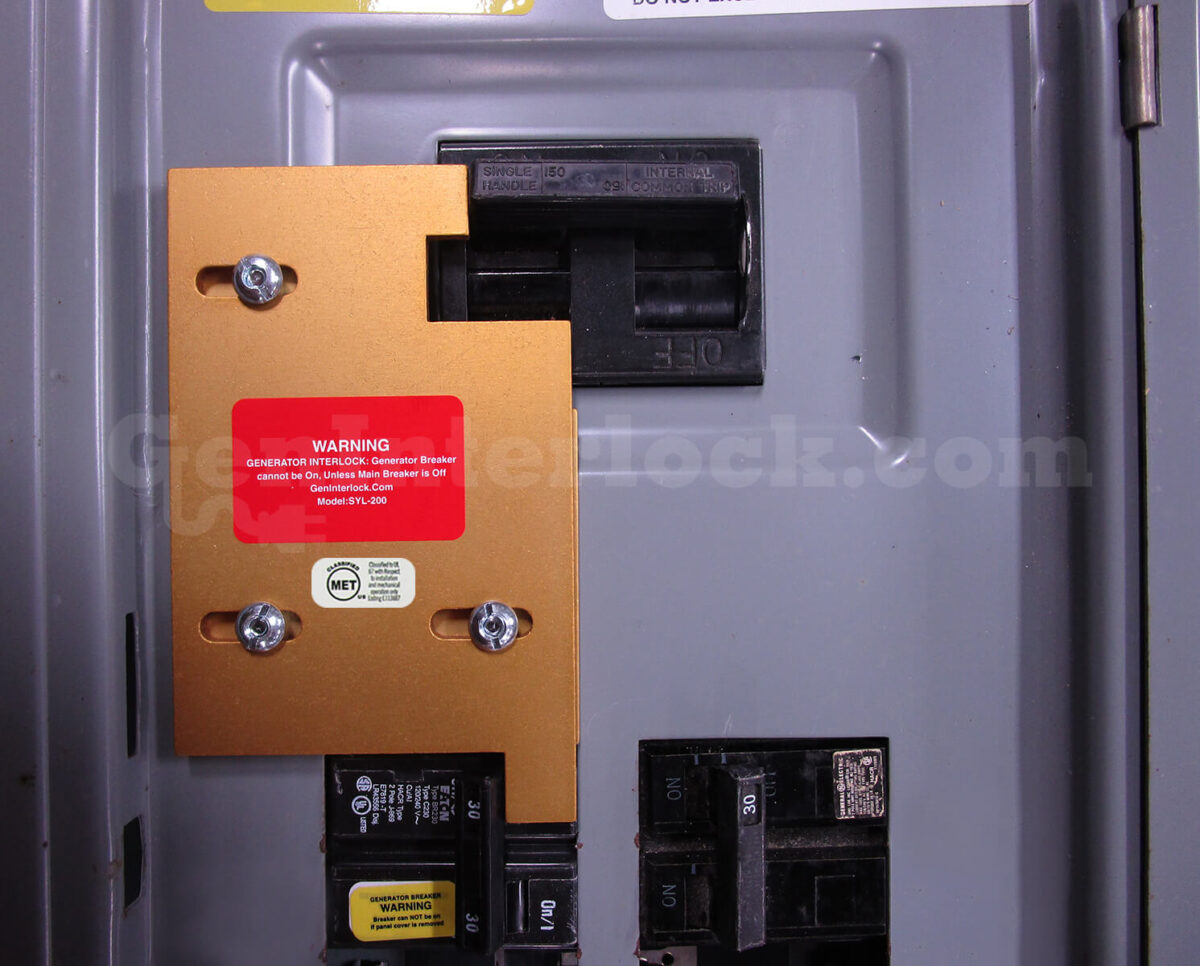 Sylvania Westinghouse 41251 Generator Interlock Kit - Installed on Panel with Main Breaker in Off Position