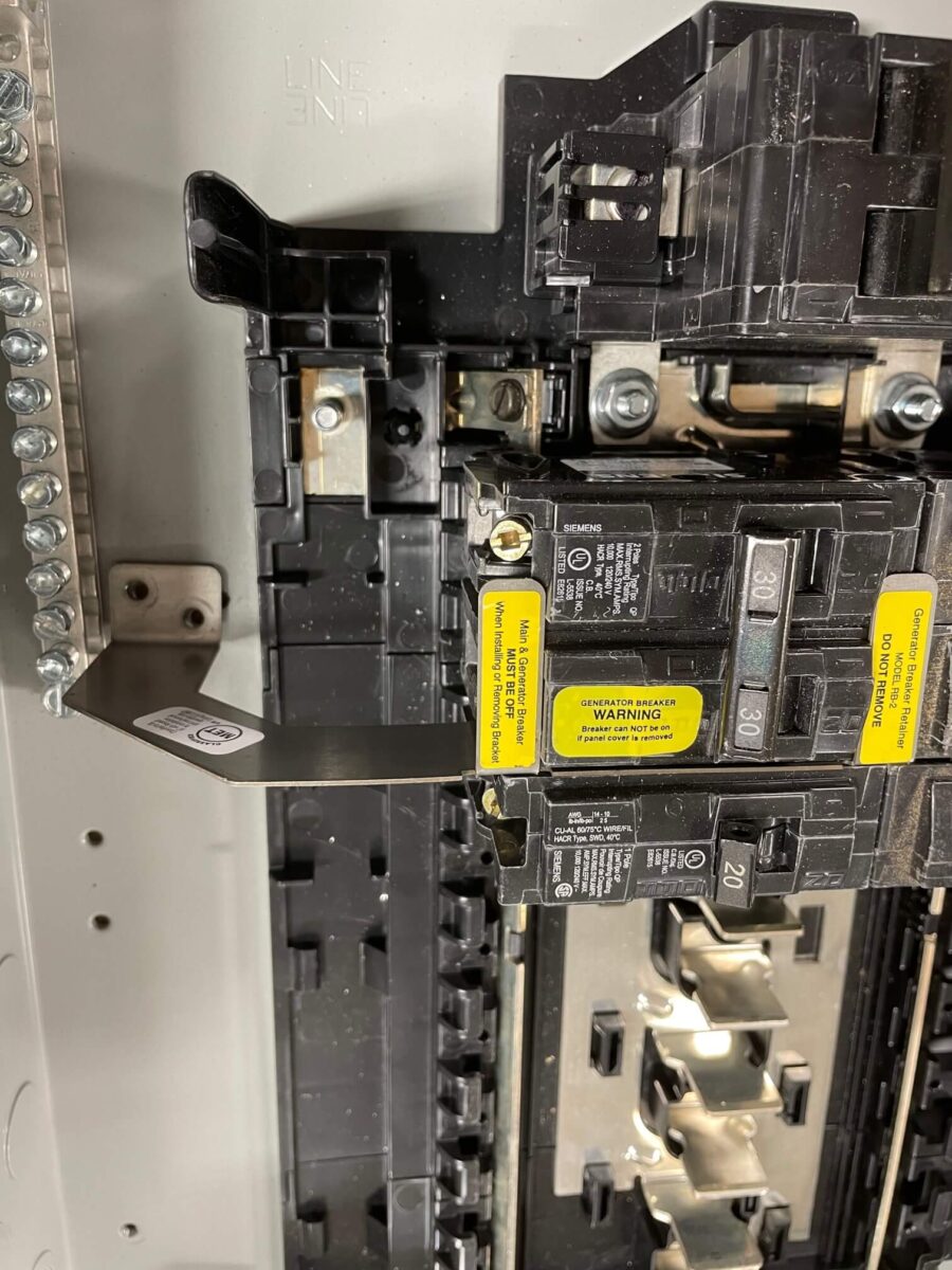 Sylvania Westinghouse 41251 Generator Interlock Kit - Installed on Breaker Panel Showing 3-1/4 Inch Spacing